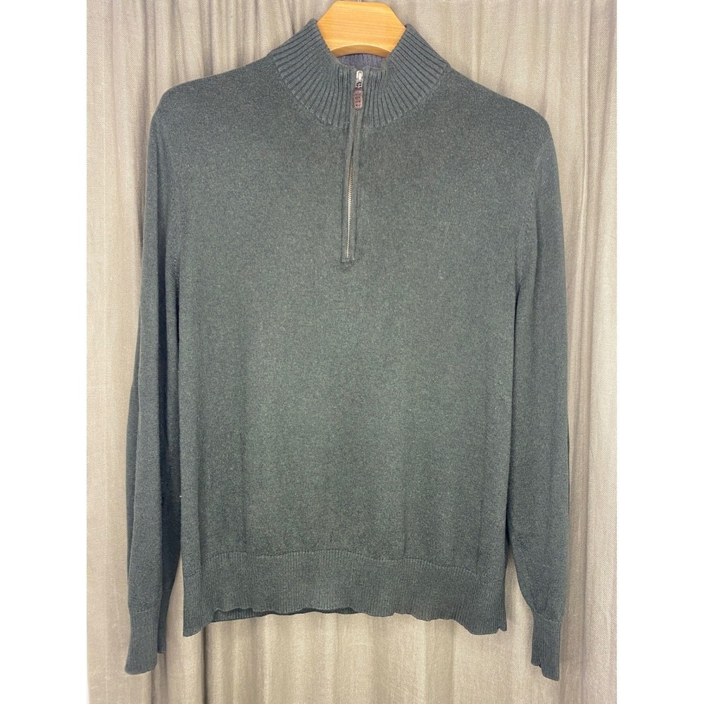 Eddie Bauer Mens 1/4 Zip Sweater Pullover Cotton‎ Cashmere Blend Dark Grn Size L
